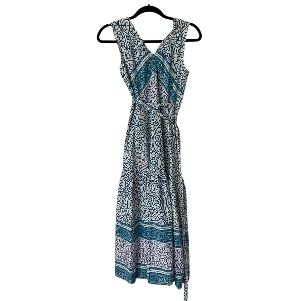 John & Mickie blue and white Print Cotton Maxi Wrap Dress Size 2 - Picture 4 of 14